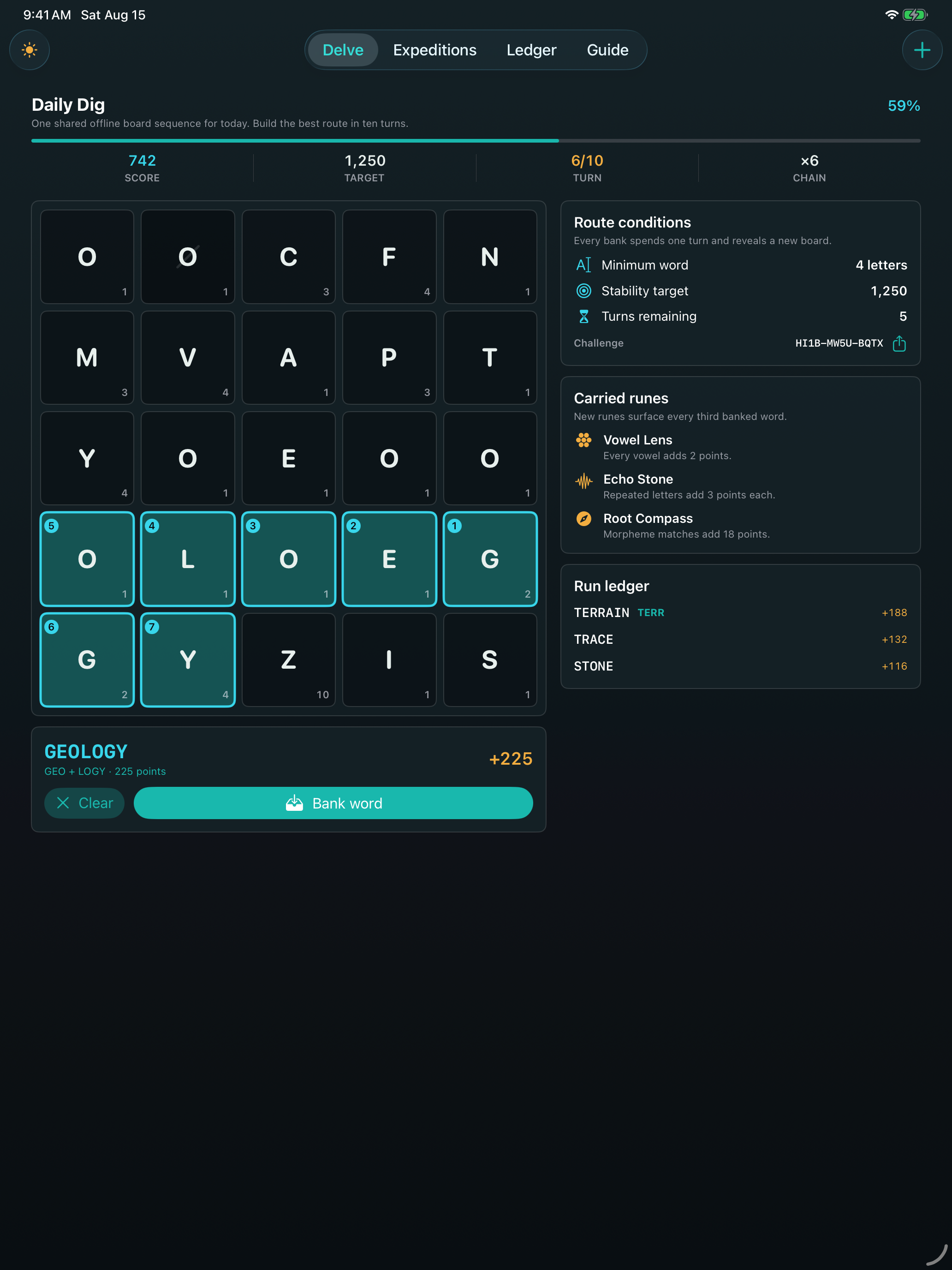 Lexicairn Daily Dig on a 13-inch iPad